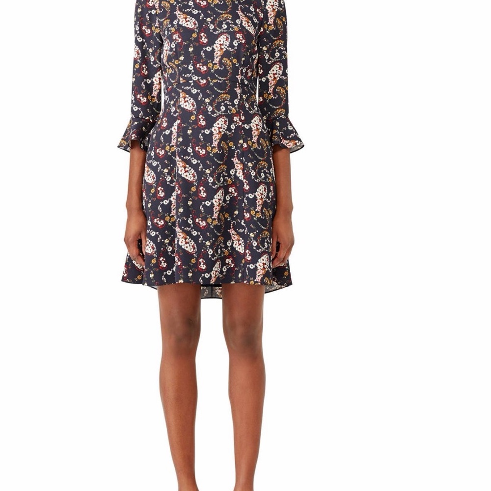 Slate & Willow floral paisley Navy Crepe Mock neckline Short Dress Women  Size 8